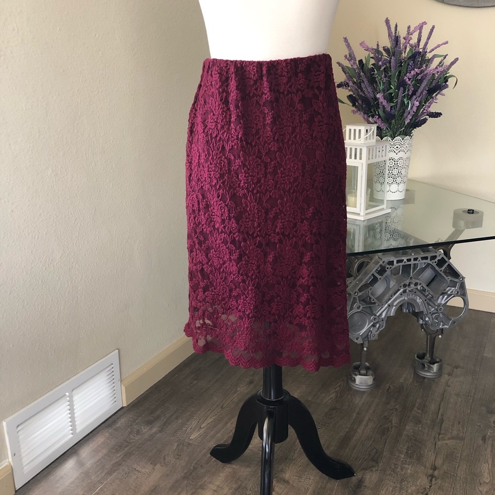 NWT Burgundy Lace Pencil Skirt